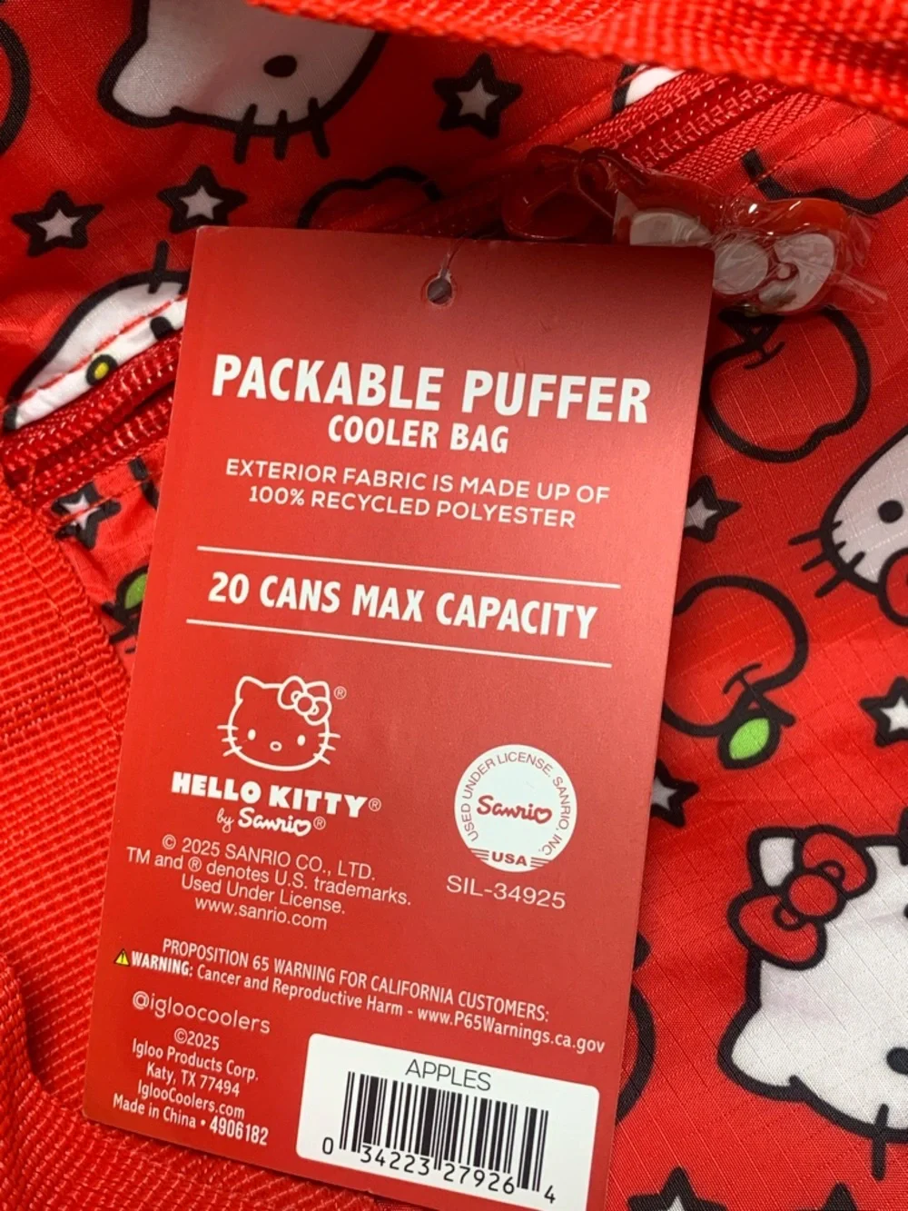 Sanrio Hello Kitty Red Apples 20 Can Cooler Bag Tote Igloo Packable NWT